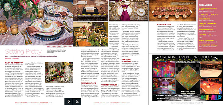 Special Event Rentals - Edmonton Media Coverage - Featured in the Setting Pretty article in the Special Events Magazine 2015