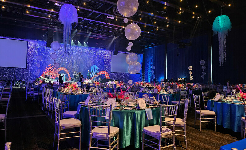 Special Event Rentals - Realtor's Gala, an underwater theme decor with bubbles and jellyfish.