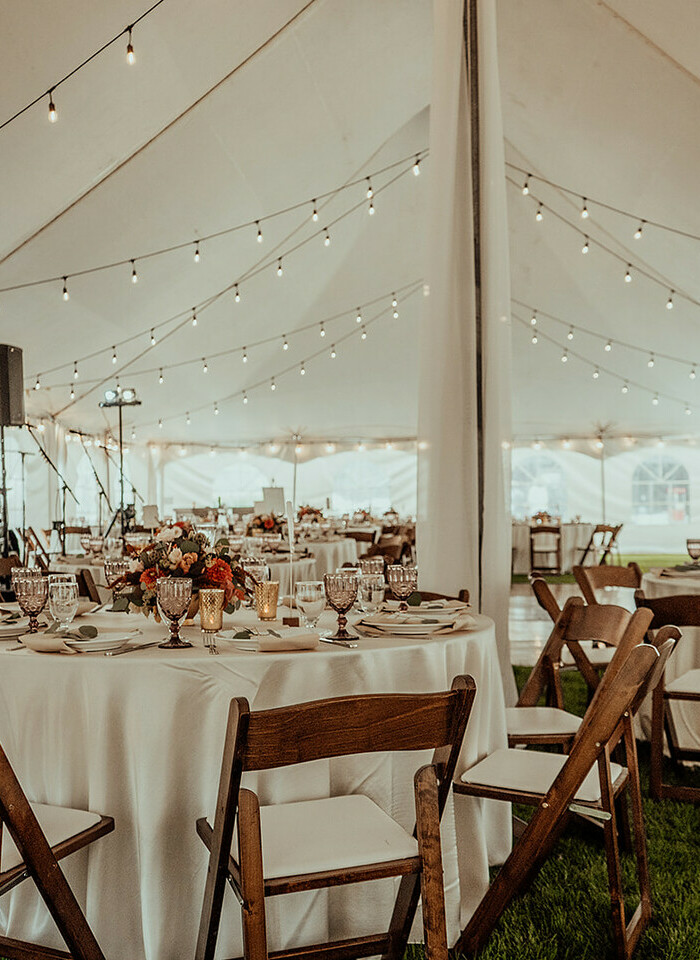 Special Event Rentals - Edmonton outdoor tent wedding with table and chairs and lighting